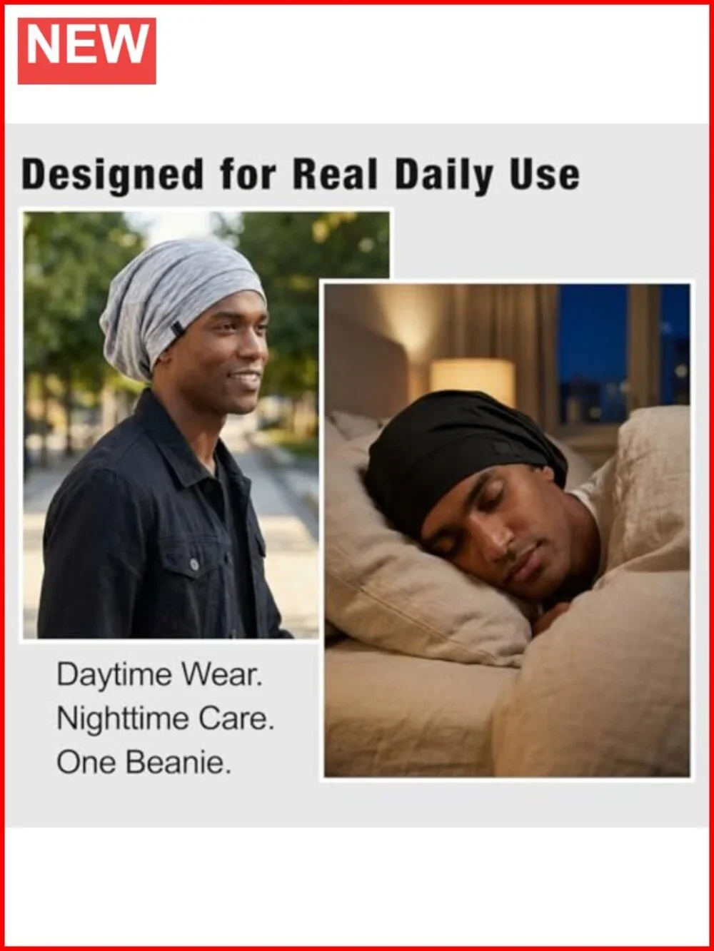 2 Pack Silk Satin Hair Bonnet for Men Adjustable Stay-On Sleep Cap Beanie Curly